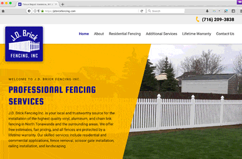 computer screen with J.D. Brick Fencing, Inc. website displayed